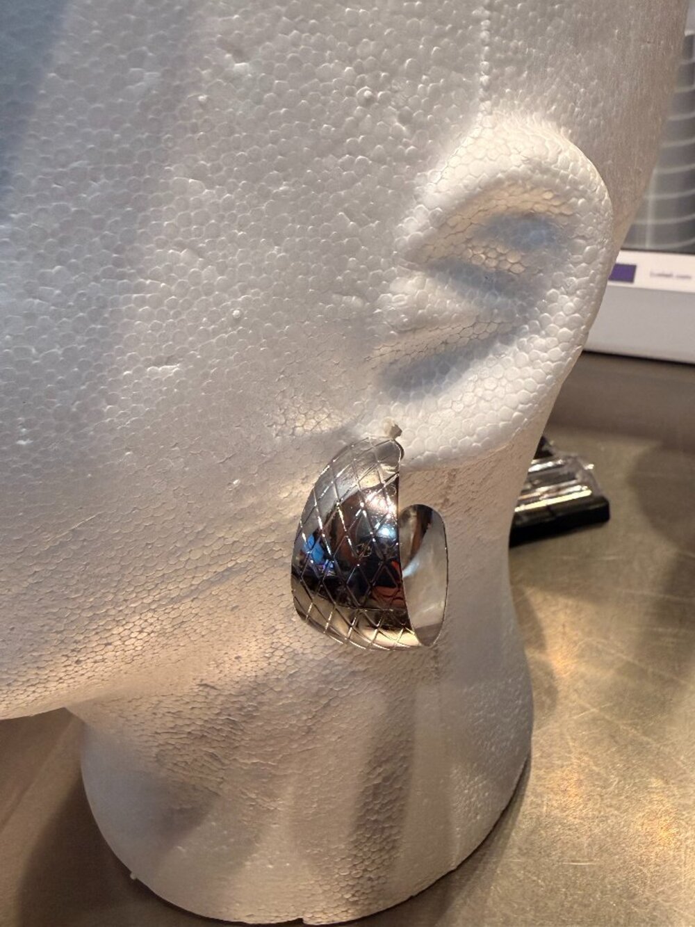 Silver Textured Hoop Earrings 1.25"